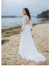 Ivory Eyelash Lace Chiffon Tie Back Bohemian Wedding Dress